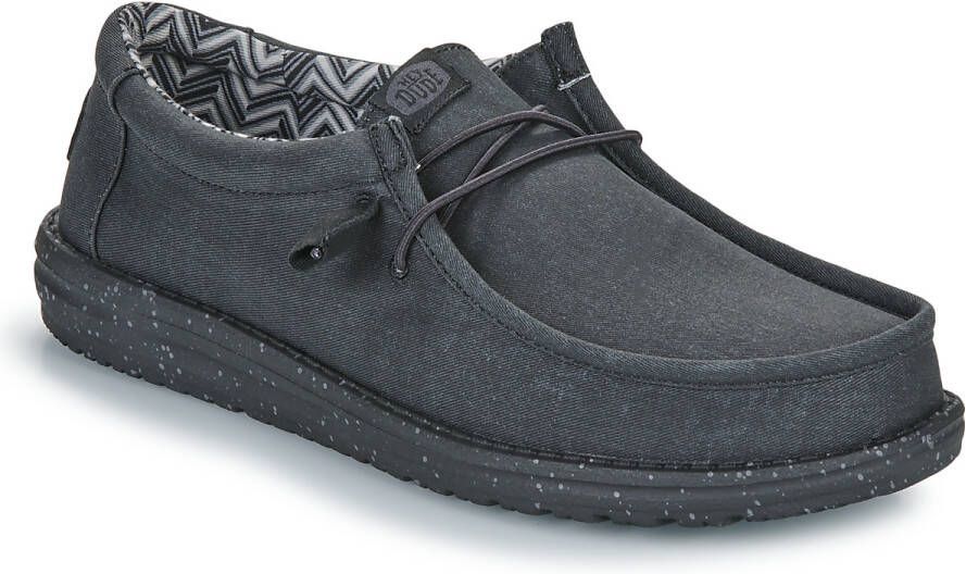 HEYDUDE Wally Washed Canvas Heren Schoenen Zwart Maat: 43 Canvas Foot Locker