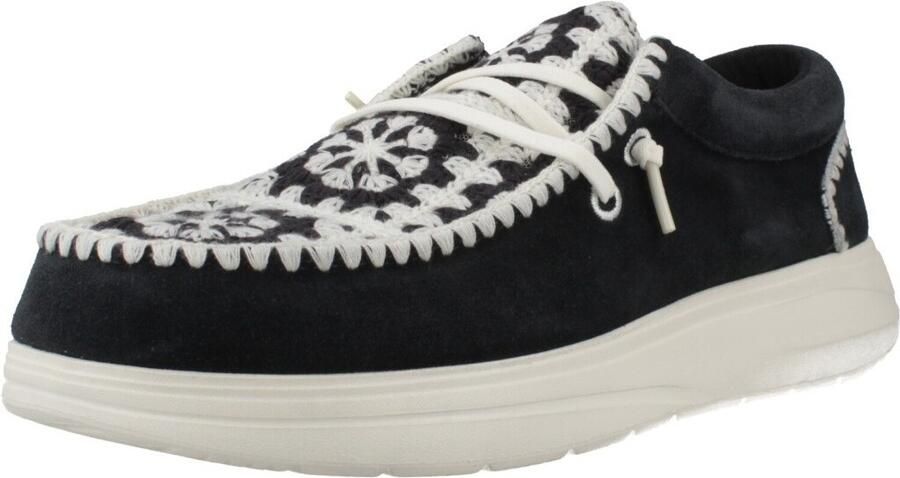 HEYDUDE Wendy Comf Suede Crochet Dames Instappers Black Multi - Foto 4