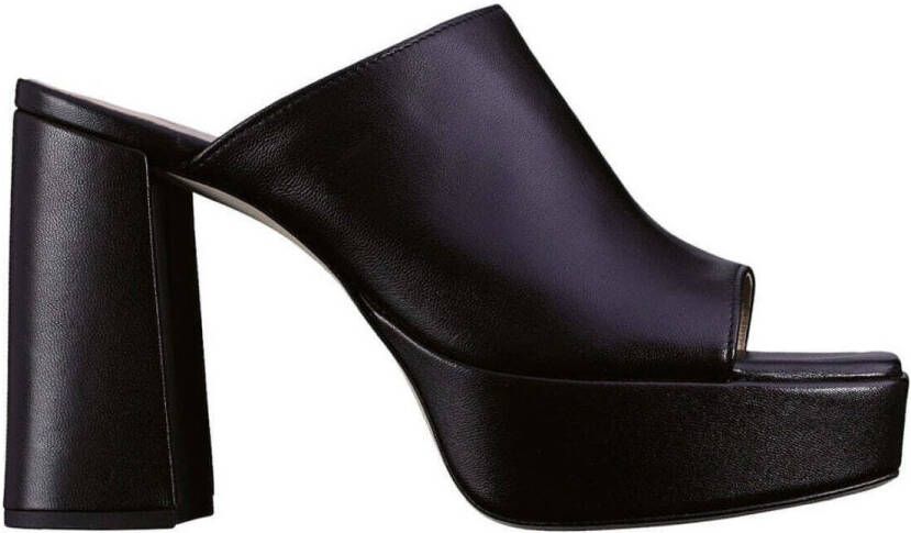 Högl Zwarte Leren Platte Sandalen Zwart Dames