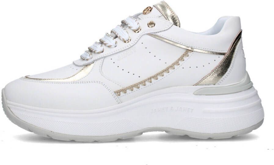 Janet & Janet Wit Goud Leren Sneakers met Luxe Inzetstukken - Foto 4