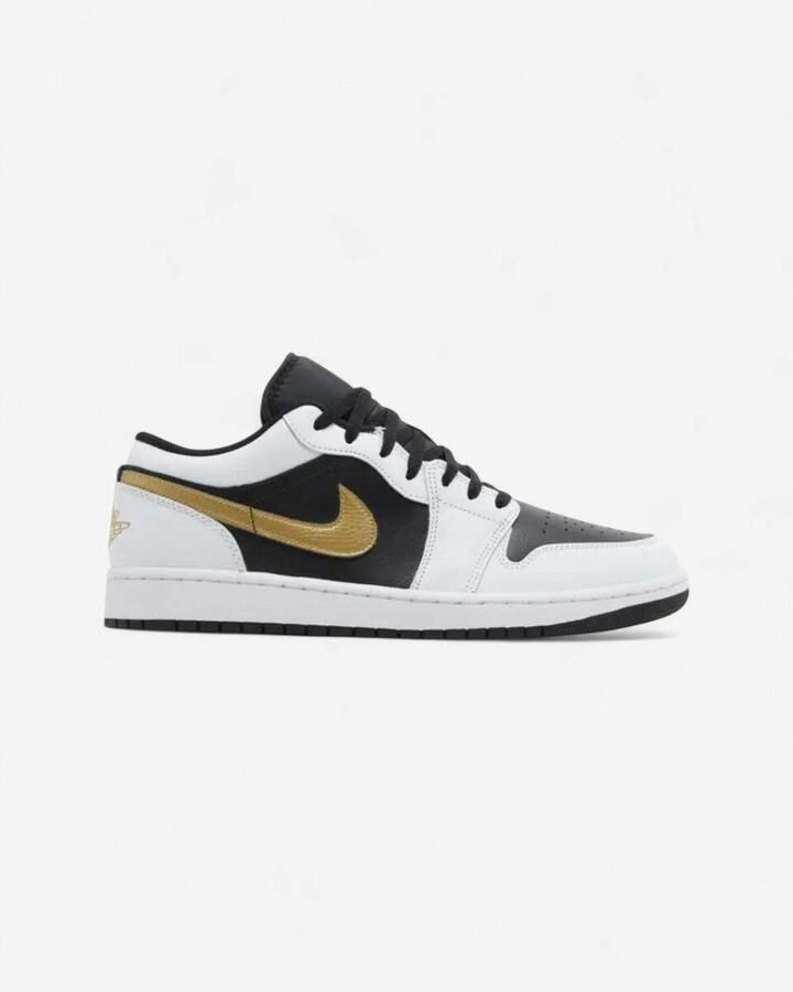 Nike Lage Sneakers Jordan 1 Low White Black Metallic Gold Swoosh