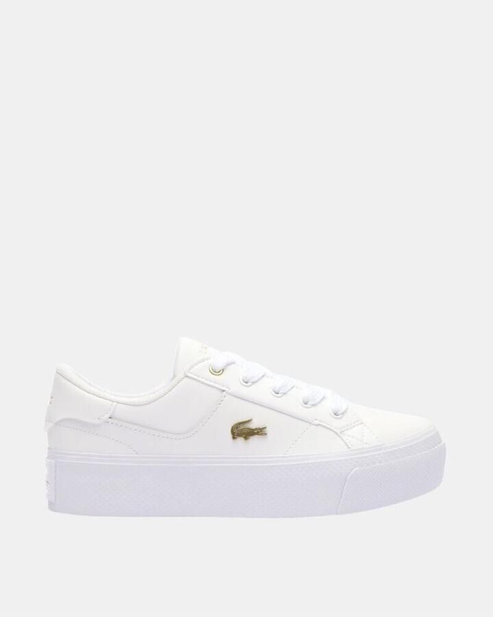 Lacoste Logo Sneakers Mat Leer Zijlabel In reliëf Brede Zool White Dames - Foto 5