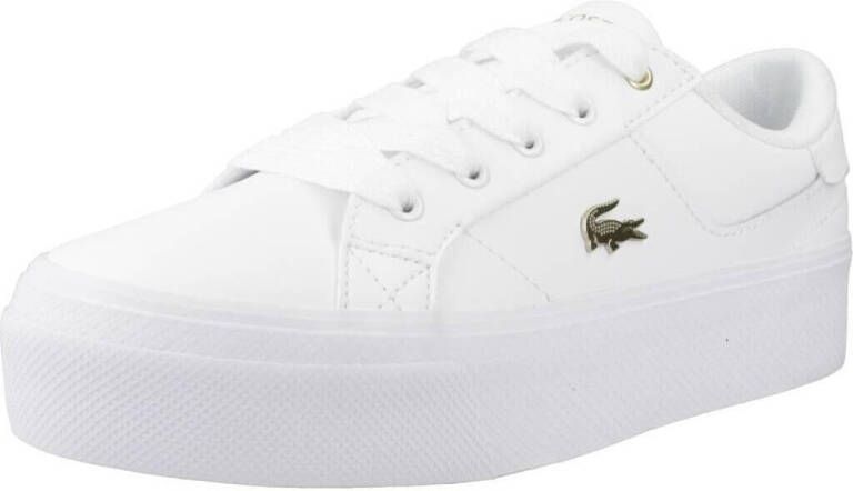 Lacoste Logo Sneakers Mat Leer Zijlabel In reliëf Brede Zool White Dames - Foto 6