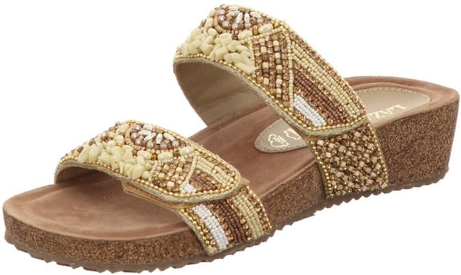 Lazamani leren slippers met kraaltjes beige - Foto 2