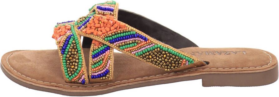 Lazamani slippers met kraaltjes oranje multi - Foto 5