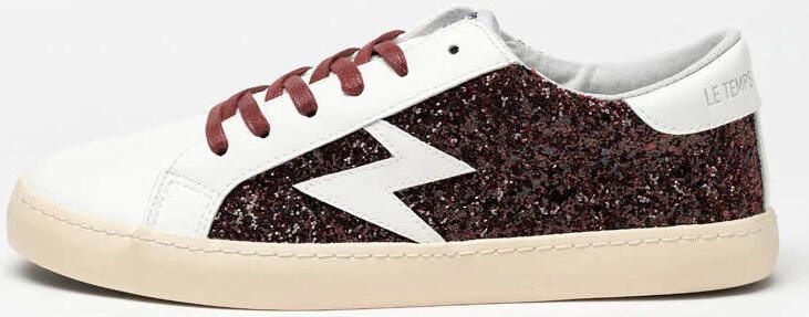 Le Temps des Cerises Lage Sneakers Soho witte sneakers met bordeaux glitter