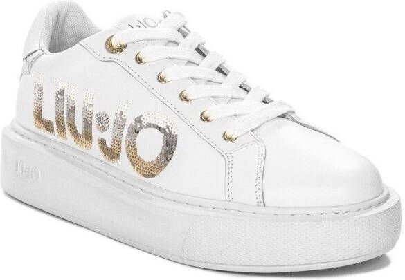 Liu Jo Witte Leren Sneaker met Pailletten Logo White Dames - Foto 4