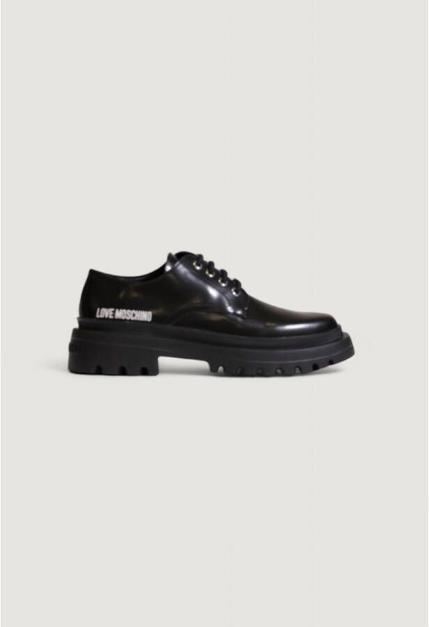 Love Moschino Nette Schoenen LaceUp Oxford Schoenen Zwart Lakleer