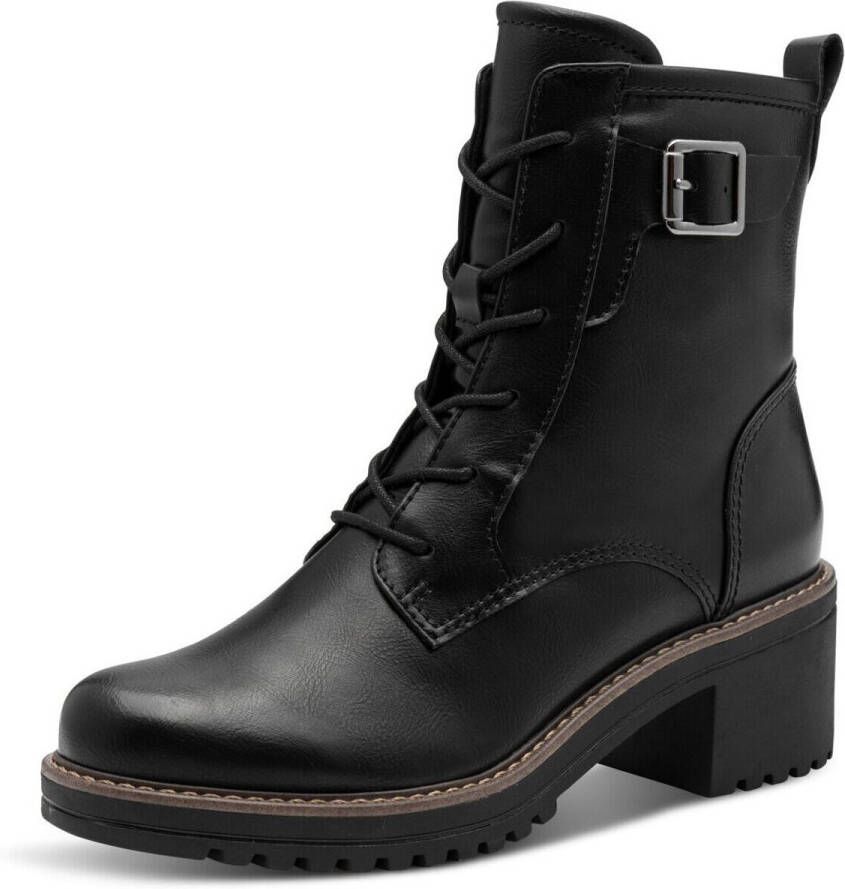 Marco Tozzi Winterlaarzen blokhak veterschoenen enkellaarsjes met contrast-frame naad - Foto 2