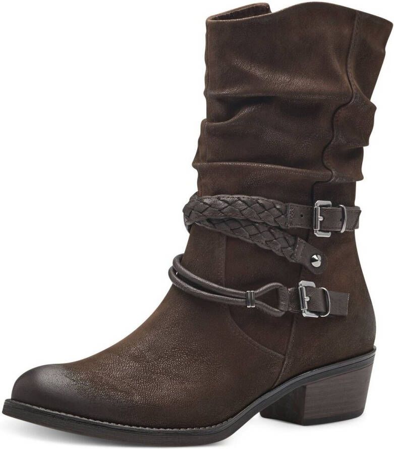 Marco Tozzi Cowboy laars blokhak korte laarzen westernlaarsjes met gevlochten decoratieve bandjes - Foto 2