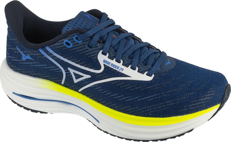 Mizuno Wave Rider 29 hardloopschoenen donkerblauw wit geel - Foto 6