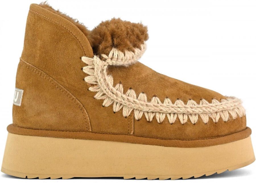 MOU Vachtlaarzen Dames Mini Eskimo Platform Boot Suède Cognac