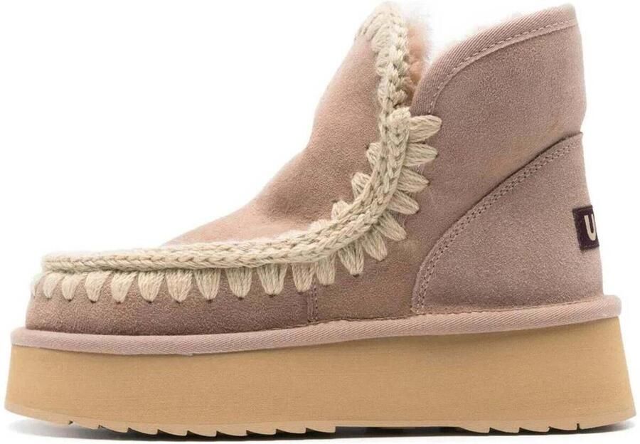 MOU Vachtlaarzen Dames Mini Eskimo Platform Boot Suède Beige - Foto 2