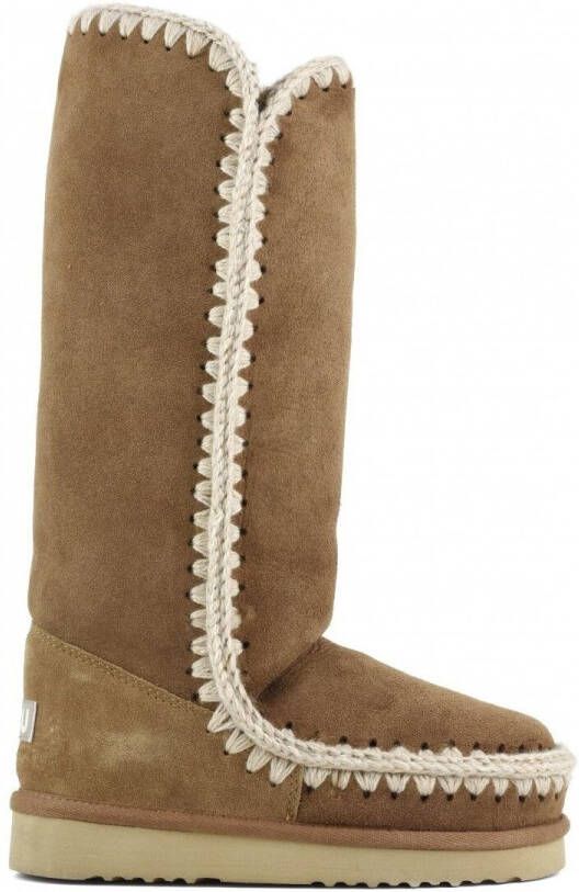Mou Suède leren laarzen met wollen stiksels Beige Dames - Foto 2