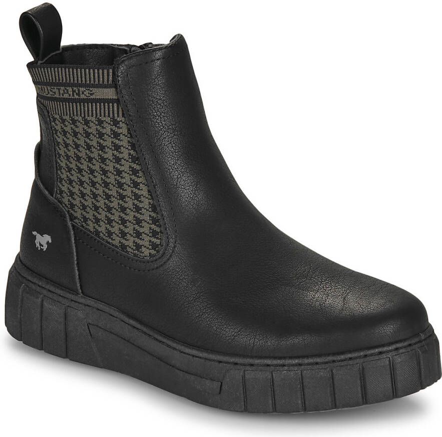 Mustang Shoes Plateaulaarsjes ritssluiting-enkellaars met elastische brei-inzet aan de buitenkant