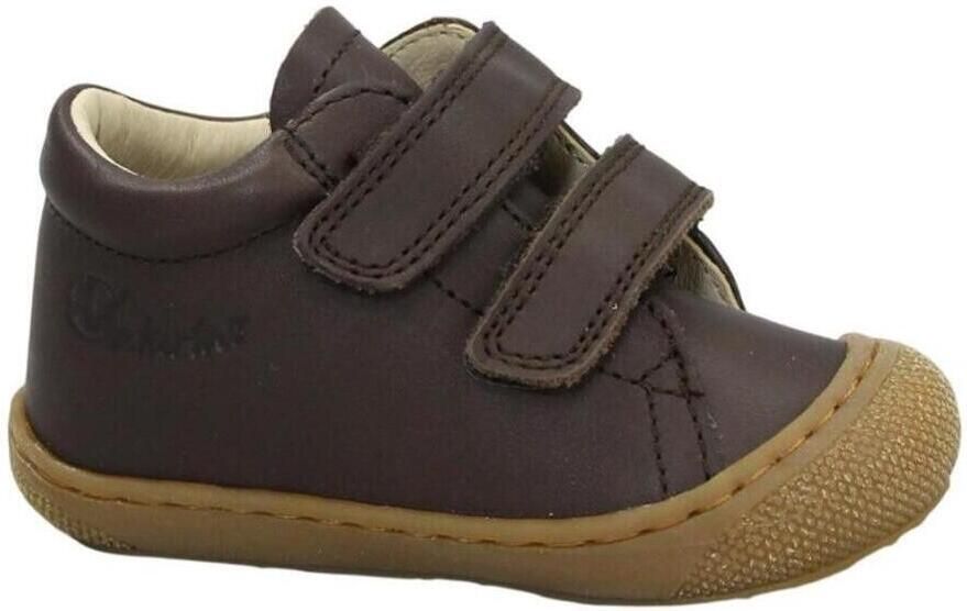 Naturino Cocoon- velcro's bumper effen lederen sneakers Dk bruin