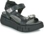 Nerogiardini Zwarte leren sandaal met kristaldetail Black Dames - Thumbnail 4