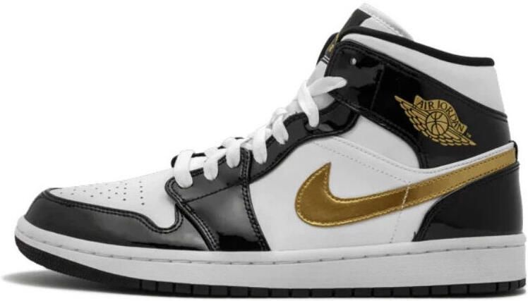 Jordan Mid Patent Zwart Wit Goud Sneakers White - Foto 2
