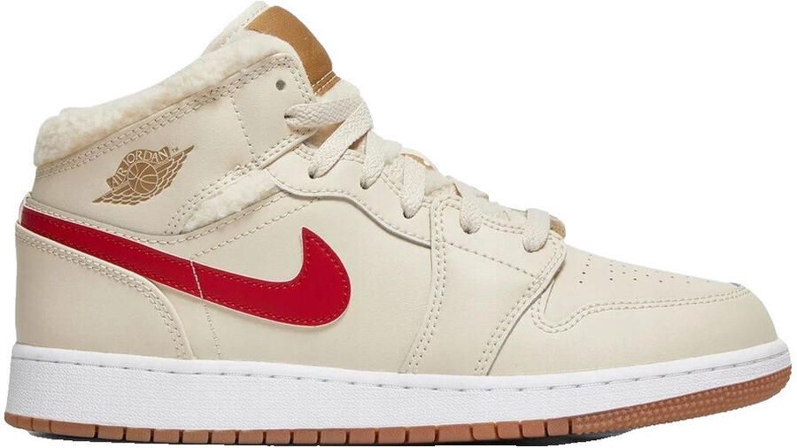 Nike Sneakers Baskets 1 Mid Fleece Pearl White en cuir beige crème - Foto 4