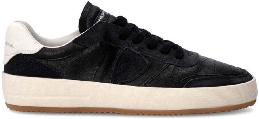 Philippe Model Zwarte leren sneakers met suède inzetstukken Black Heren - Foto 3