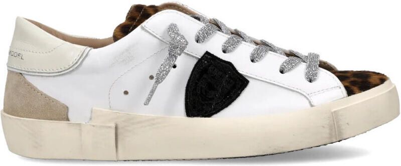 Philippe Model Sneakers PRLD VXA2 PRSX LOW WOMAN-VEAU MIXAGE ANIMALIER BLANC