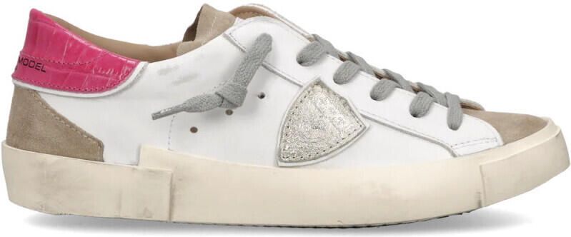 Philippe Model Sneakers PRLD VXC1 PRSX LOW WOMAN-VEAU MIXAGE CROCO BLANC FUCSIA