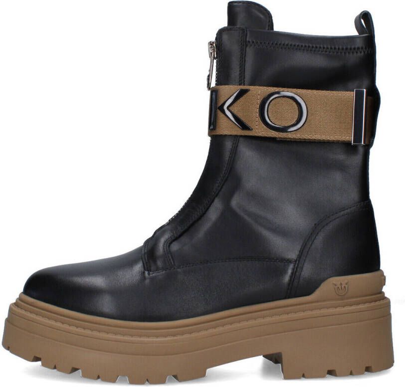 Pinko Boots Stretch Leather Biker Lace-Up With Gold Buckle in zwart - Foto 10