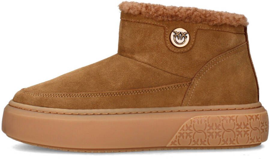 Pinko Beige Mid Sneaker Koe Suede Bont - Foto 3