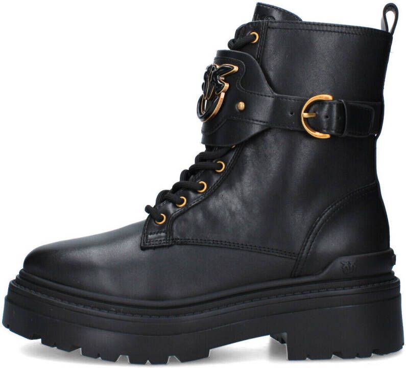 Pinko Leren combat boots met merkband aan de voorkant - Foto 4