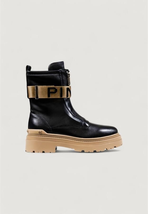 Pinko Boots Stretch Leather Biker Lace-Up With Gold Buckle in zwart - Foto 12