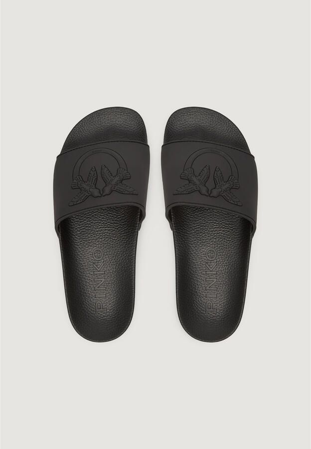 Pinko Zwarte rubberen sandalen met logoprint - Foto 3