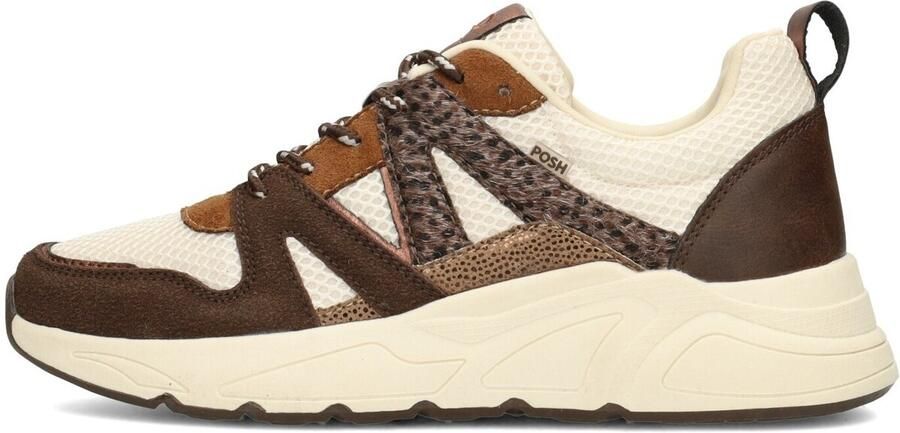 POSH by Poelman Carocel imitatieleren sneakers donkerbruin ecru - Foto 4