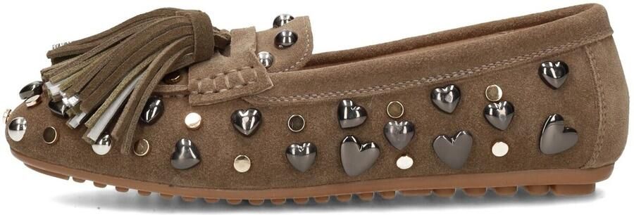 Poelman Serena suède mocassins met studs taupe - Foto 4