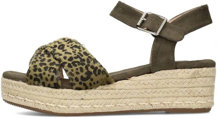PS Poelman LONA Dames Faux PU Imitatie Suède Leren Sandalen met Espadrille Sleehak Zool en Luipaard Print Kaki Olijf Groen - Foto 2