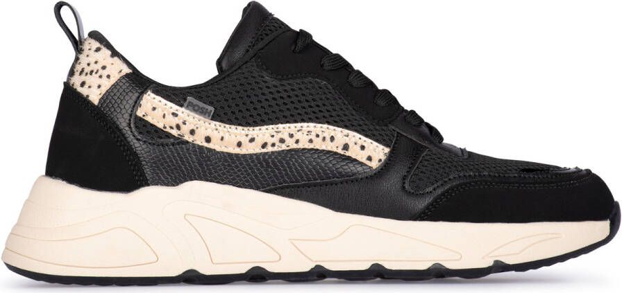 POELMAN Sneaker zwart met panterprintdetails Zwart Mesh Lage sneakers Dames