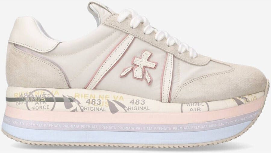 Premiata Suede Logo Sneakers Reguliere Pasvorm Rubberen Zool Beige Dames - Foto 10