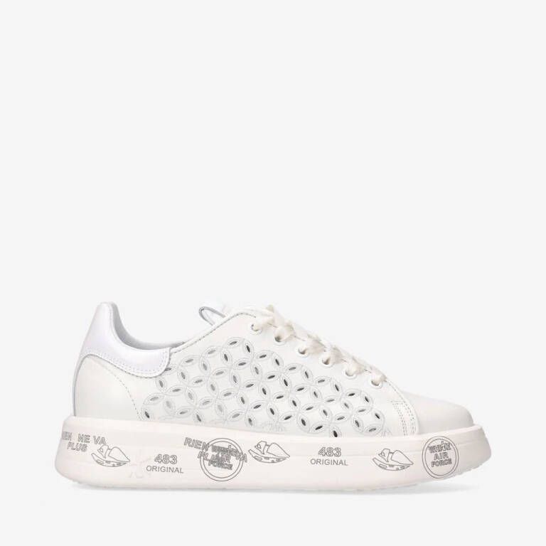 Premiata Witte Leren Veterschoenen met Geborduurde Details White Dames - Foto 6