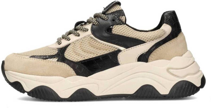 PS Poelman CATO Dames Sneakers Zwart Met Beige Combinatie - Foto 2