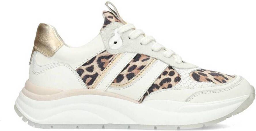 PS Poelman suède sneakers met panterprint wit