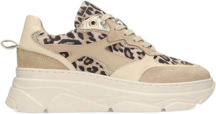 PS Poelman Jana chunky suède sneakers beige panter