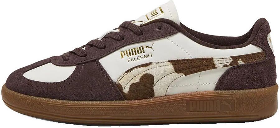 Puma Palermo Cow leren sneakers met koeienprint ecru bruin - Foto 6