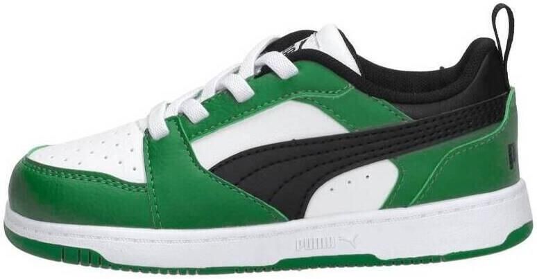 Puma Rebound V6 Lo sneakers wit zwart groen Jongens Meisjes Leer Meerkleurig 24 - Foto 2