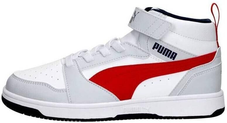 Puma Rebound V6 Mid sneakers lichtgrijs zwart rood Jongens Meisjes Imitatieleer 29 - Foto 6