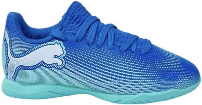 Puma Future 7 Play Jr. zaalvoetbalschoenen kobaltblauw mintgroen wit Imitatieleer 28 - Foto 3