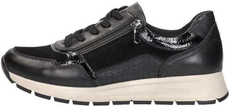 Remonte Zwarte Leren Dames Sneakers Slangenprint Zwart - Foto 11