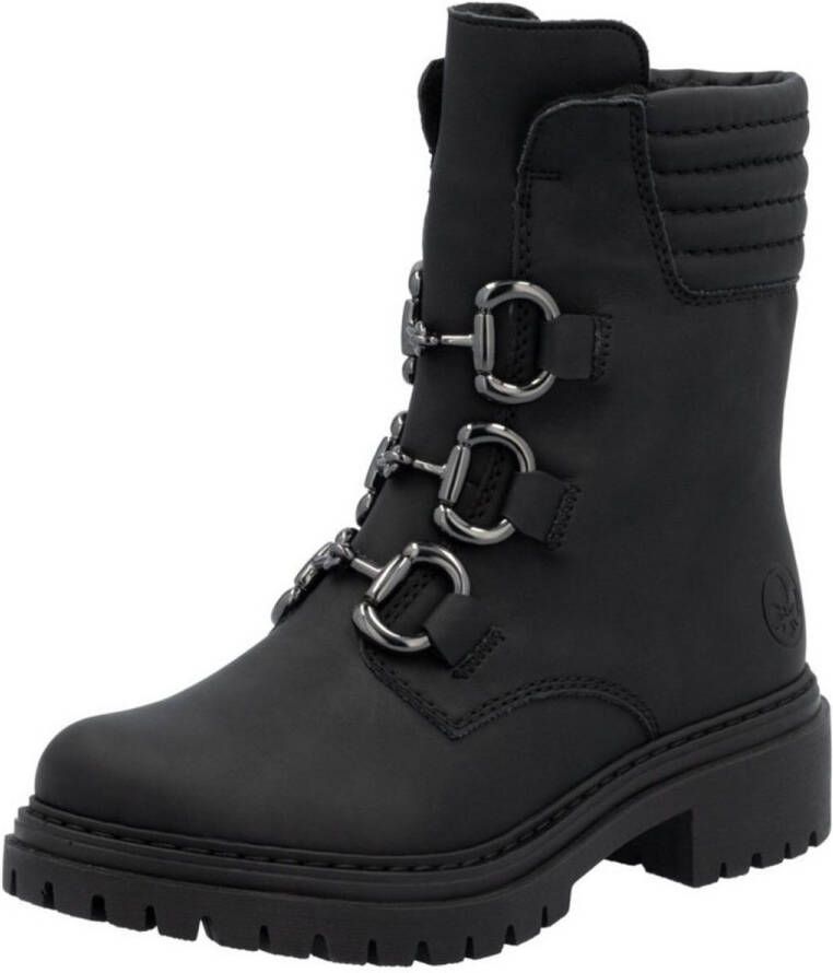 Rieker Winterlaarsjes winterlaarzen bikerboots hakken met gewatteerde schaprand