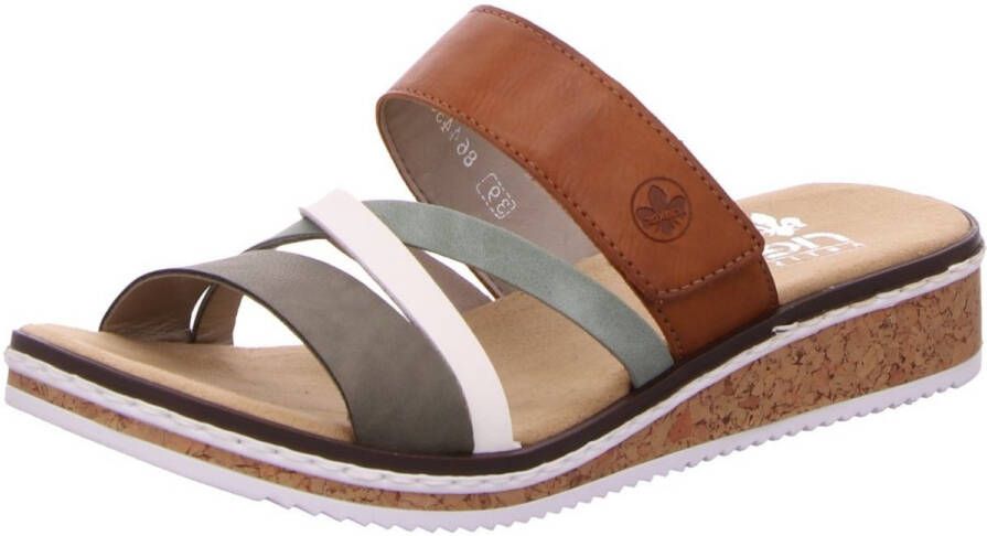 Rieker Comfort Slipper Groen Bruin Wit Bandjes Multicolor Dames - Foto 5