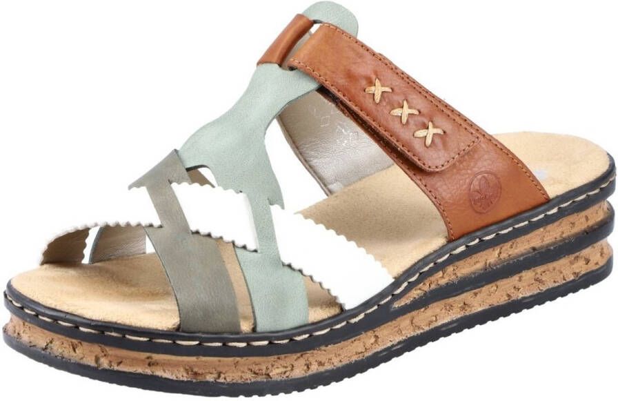 Rieker Slippers sleehak zomerschoen pantoffels met praktisch klittenband