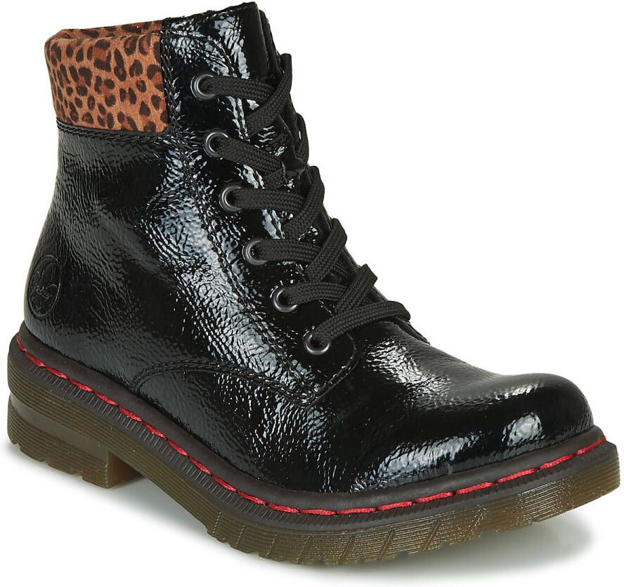 Rieker Hoge veterschoenen met rand in luipaard look