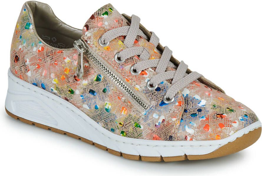Rieker Sneakers met sleehak met bloemenprint vrijetijdsschoen lage schoen veterschoen